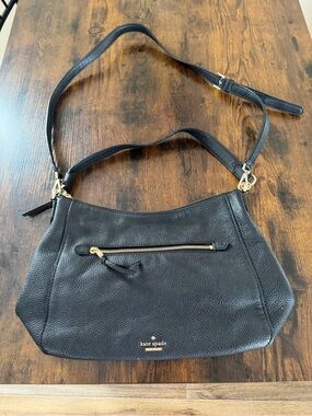 kate spade Black Pebbled Leather Shoulder Bag with Gold Hardware
